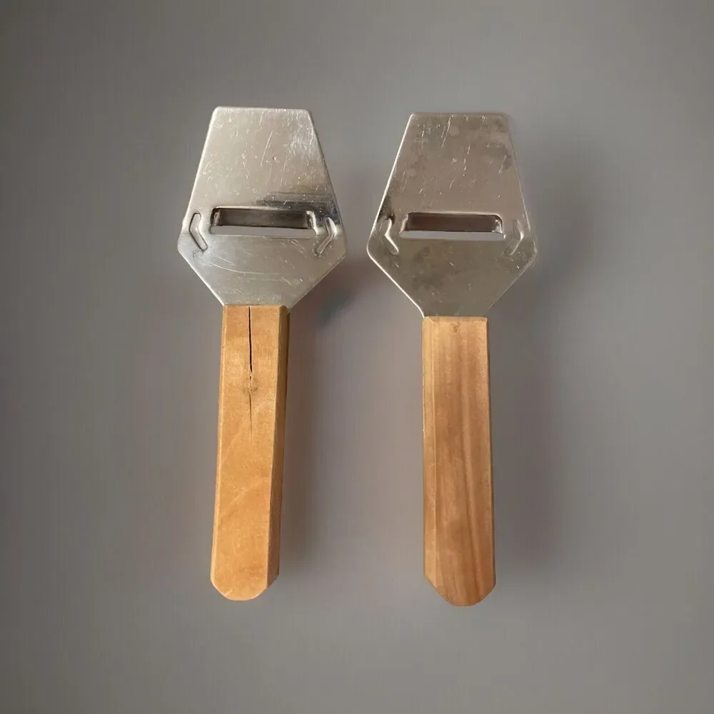 Vintage Stainless Steel Cheese Knife Spreaders Slicers Wooden Handles
